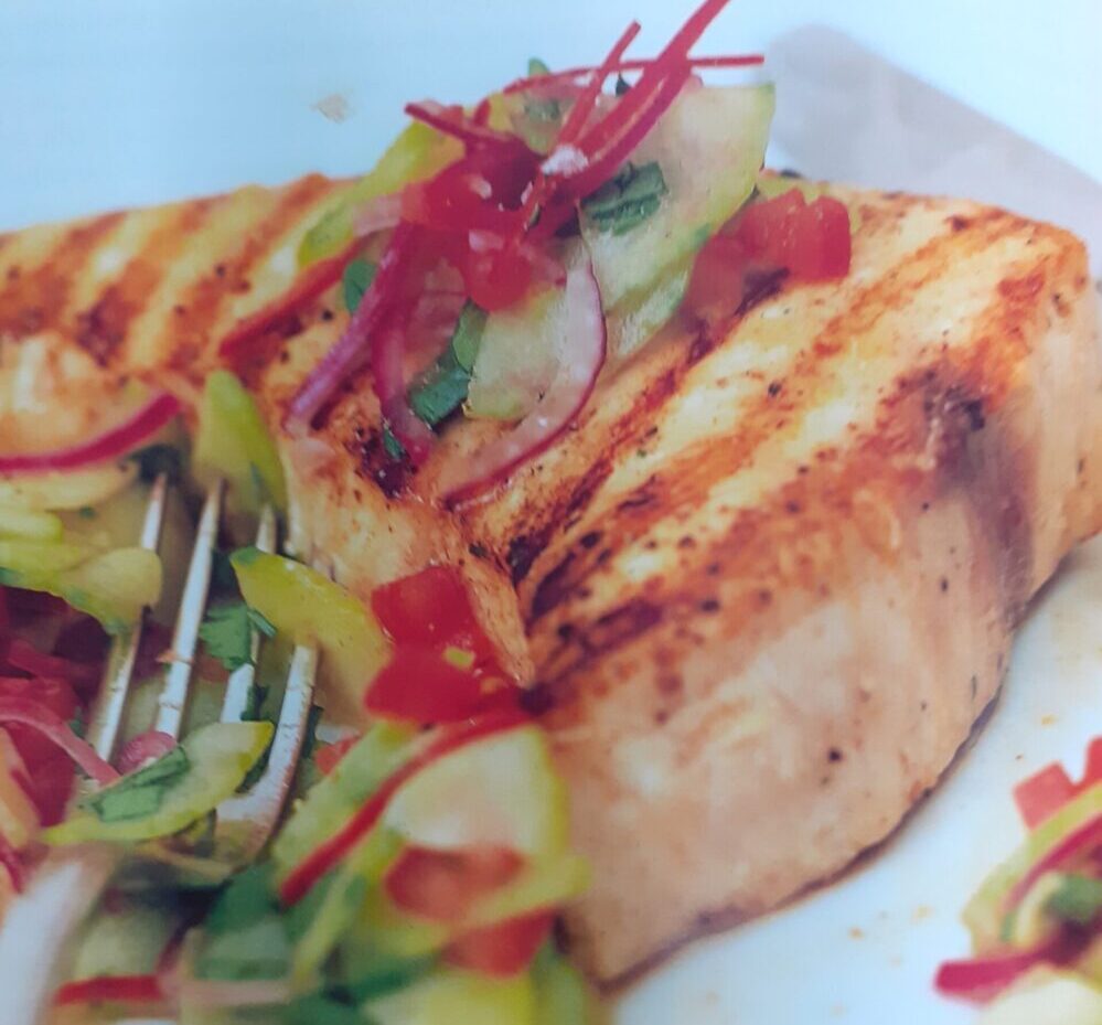 Grilled Swordfish with Marinated Cucumber Salsa